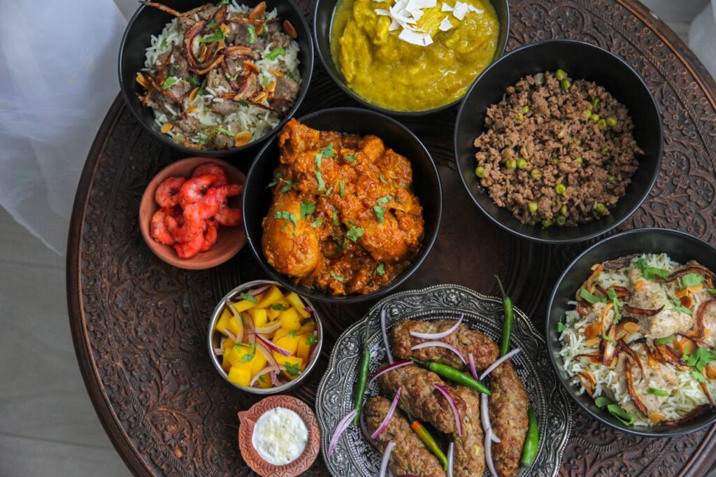 Different Traditional Food on a Brass Tray 